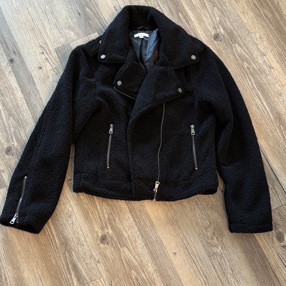 Max Studio Black Faux Fur Moto Jacket NWOT Size M